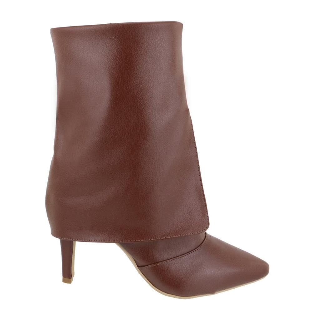 Bota Feminina Casual Capa Cano Médio Salto Bico Fino