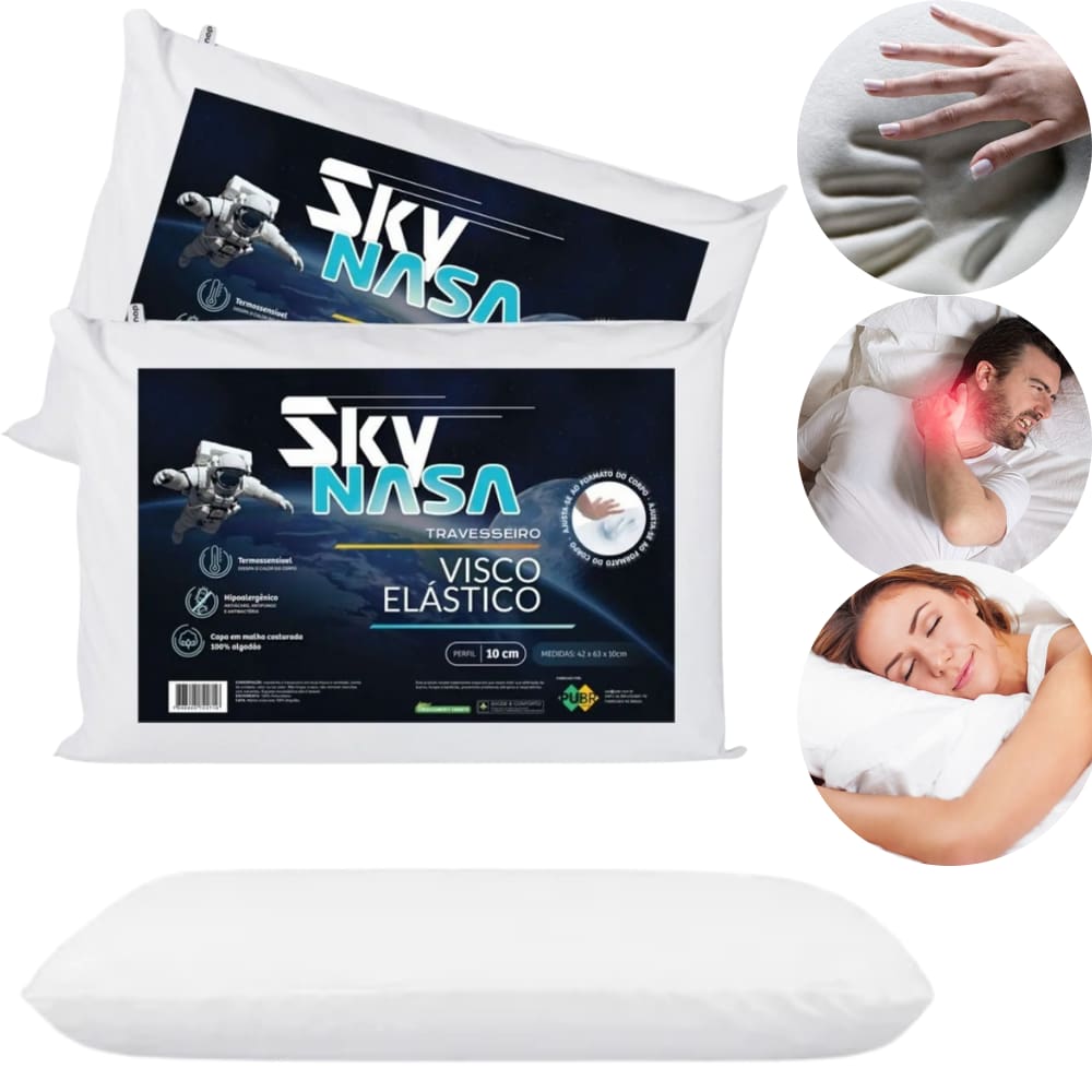 Kit 2 Travesseiro Basic Sky Espuma Viscoelástico Tecnologia Nasa Hipoalérgico