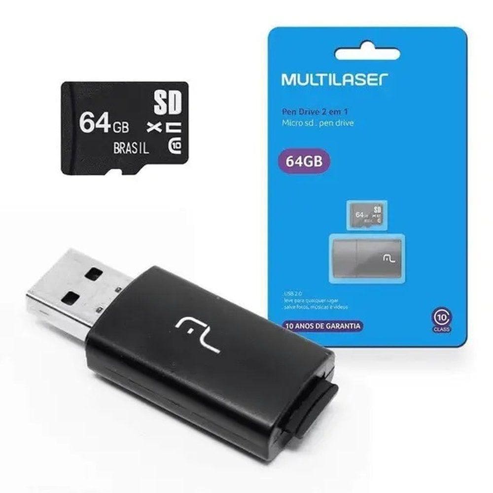 Pen Drive 2 Em 1 Leitor Usb+cartão De Memória Classe 10 64gb