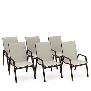 Kit 6 Cadeira Riviera Piscina Alumínio Marrom Tela Bege
