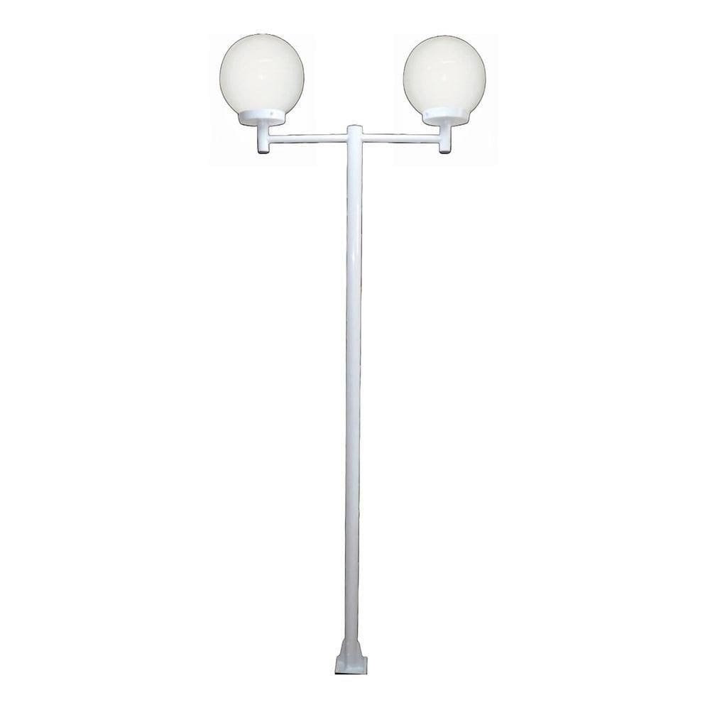 Poste Luminária Dupla Globo G Braço Reto Jardim Branco 300cm