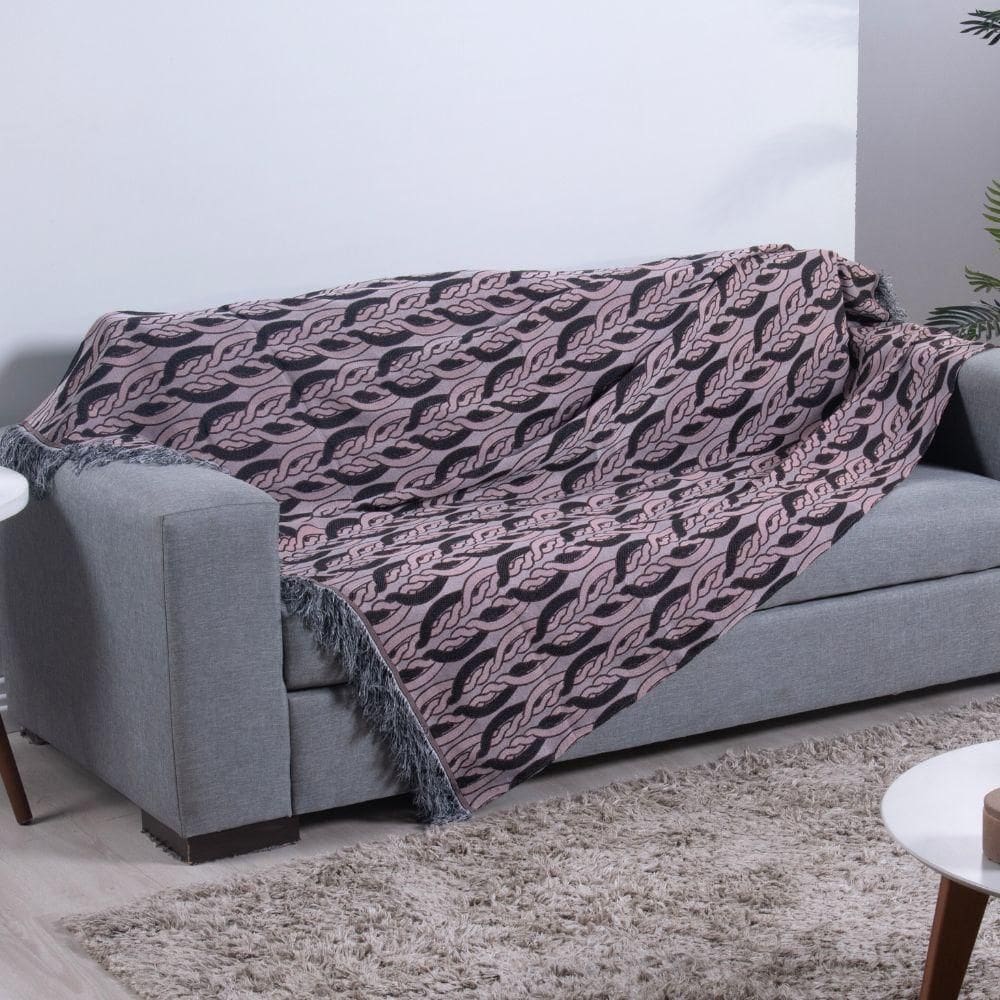 Xale Para Sofá Com Franja Luxor 1 Peça 2,10m X 1,35m 60% Algodão 40% Poliéster Tecido Jacquard - Rosê Corrente