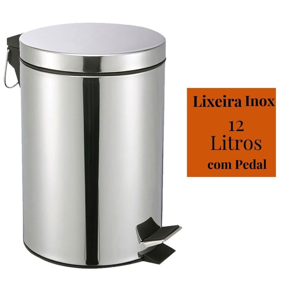 Lixeira Inox c/ Pedal E Balde Removível 12l  Cor Cinza