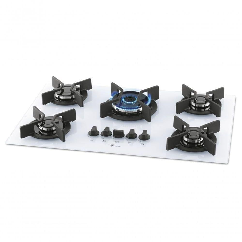Cooktop A Gás Fischer 5 Bocas TC Infinity 62470 Mesa Vidro Branco Bivolt