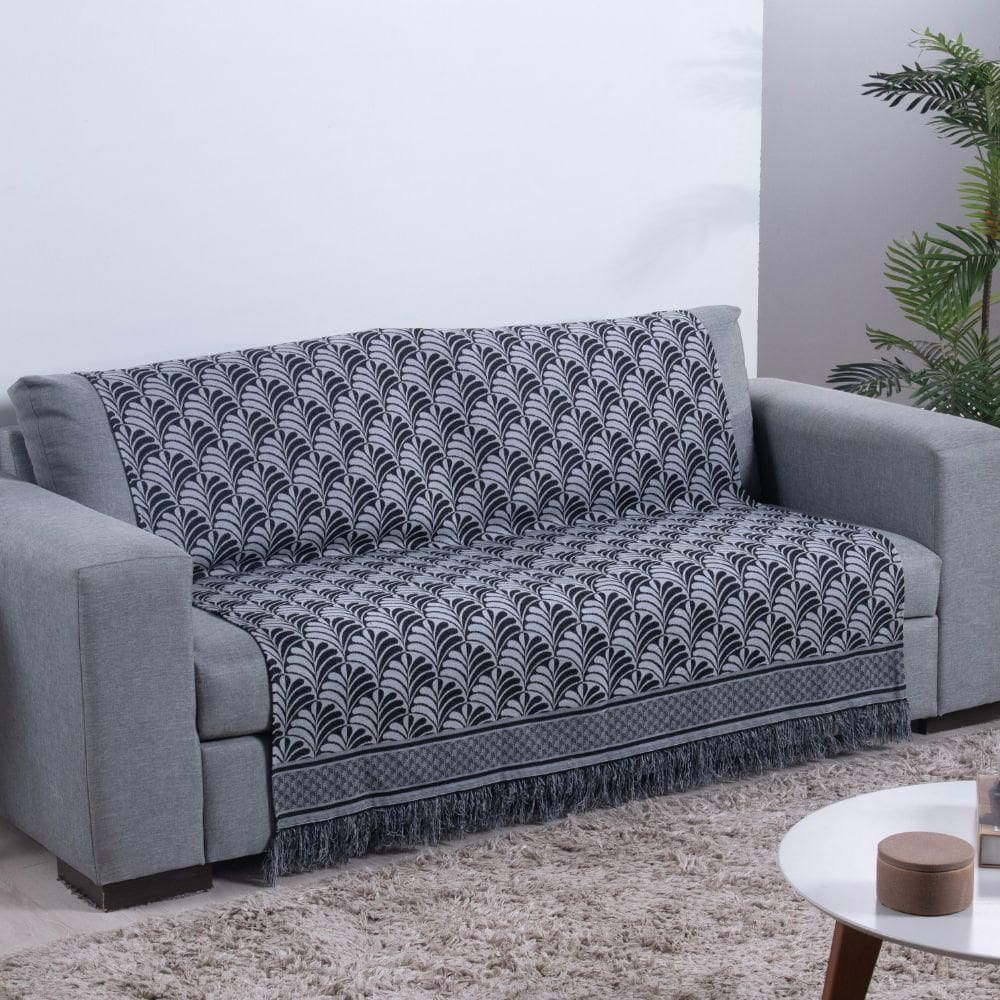Xale Para Sofá Com Franja Luxor 1 Peça 2,10m X 1,35m 60% Algodão / 40% Poliéster Tecido Jacquard - Preto