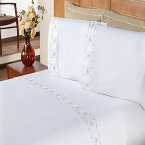 Jogo De Cama King 200 Fios Damasco Branco E Bege 4pçs