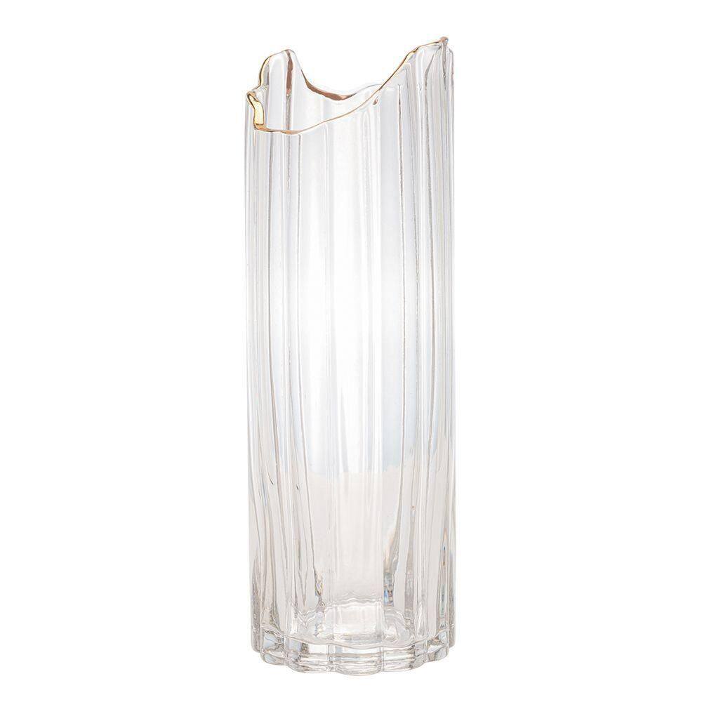 Vaso De Vidro Transparente Com Borda Dourada Para Flores Arranjos Plantas 10x30cm Wolff