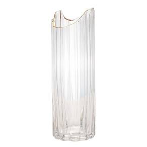 Vaso De Vidro Transparente Com Borda Dourada Para Flores Arranjos Plantas 10x30cm Wolff