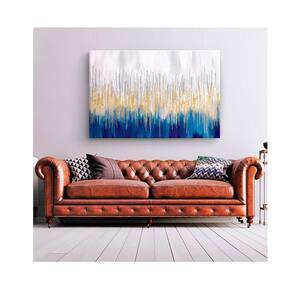 Quadro Abstrato Belas Linhas Douradas C- Moldura Marrom e Vidro Tamanho 90 X 60cm