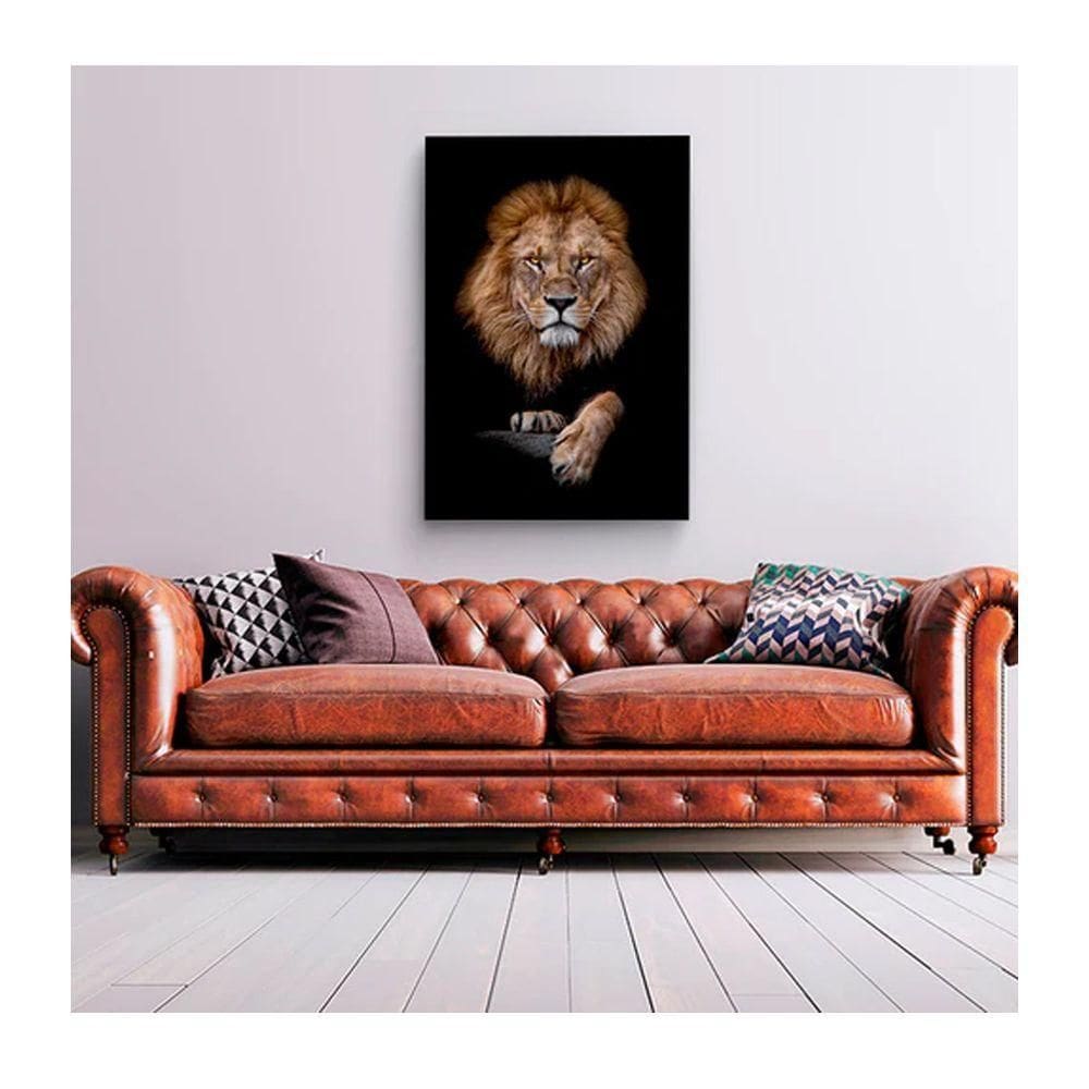 Quadro Decorativo Animais Retrato Do Leão Borda Infinita Tamanho 120 X 80cm