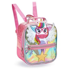 Lancheira Térmica Infantil Escolar Menina Unicórnio Rosa Denlex