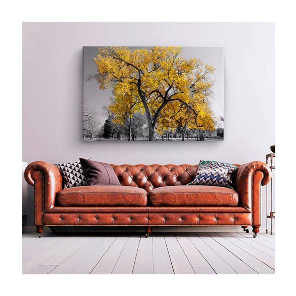 Quadro Paisagens e Natureza Arvore Amarela C- Moldura Prata Tamanho 90 X 60cm