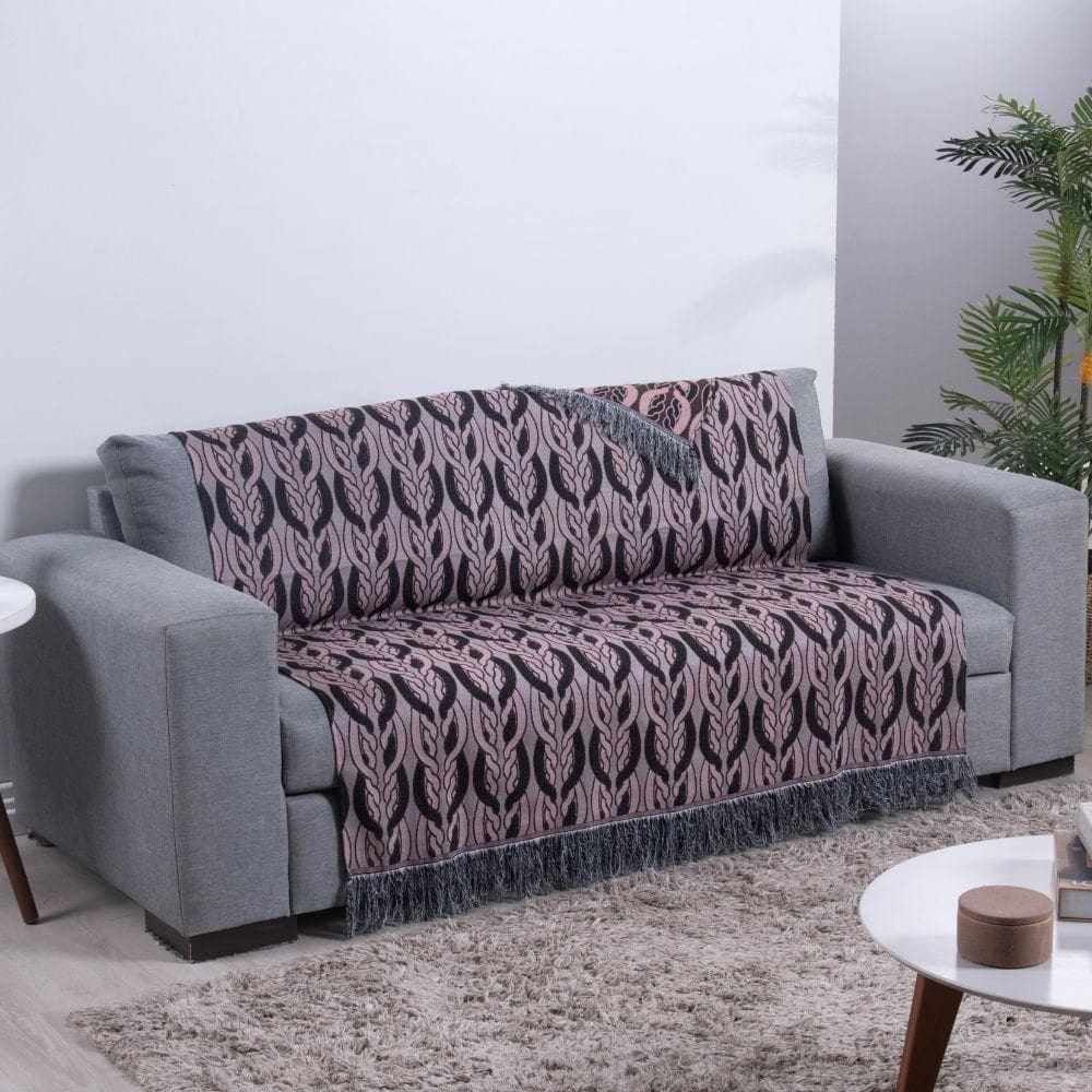 Xale Para Sofá Com Franja Luxor 1 Peça 2,10m X 1,35m 60% Algodão / 40% Poliéster Tecido Jacquard - Rosê Corrente