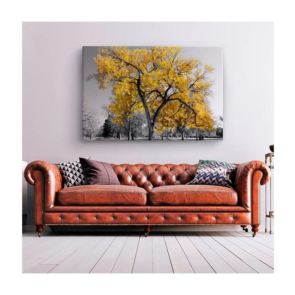 Quadro Paisagens e Natureza Arvore Amarela C- Moldura Prata e Vidro Tamanho 90 X 60cm