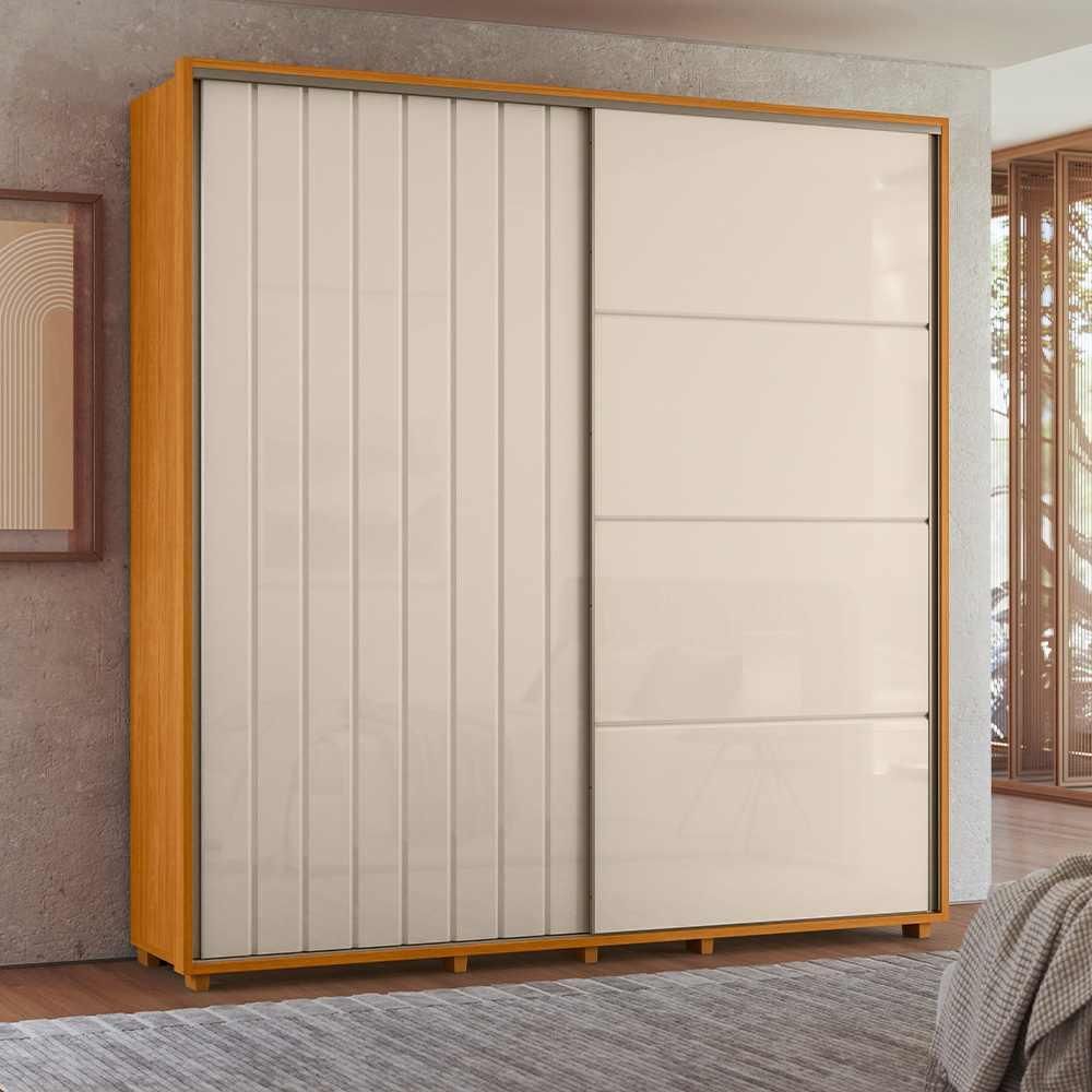 Guarda-roupa Monet 100% MDF ripado 2 portas de correr 4 gavetas - Cinamomo Off White - Madetec
