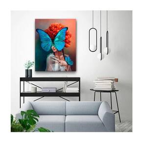 Quadro Arte Conceito Blue Butterfly Face Borda Infinita Tamanho 120 X 80cm