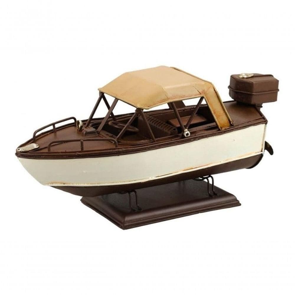 Lancha Barco Marrom 12.5x26x10cm Estilo Retrô Vintage