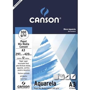 Bloco De Aquarela Mix A3 300g C- 12 Folhas - Canson
