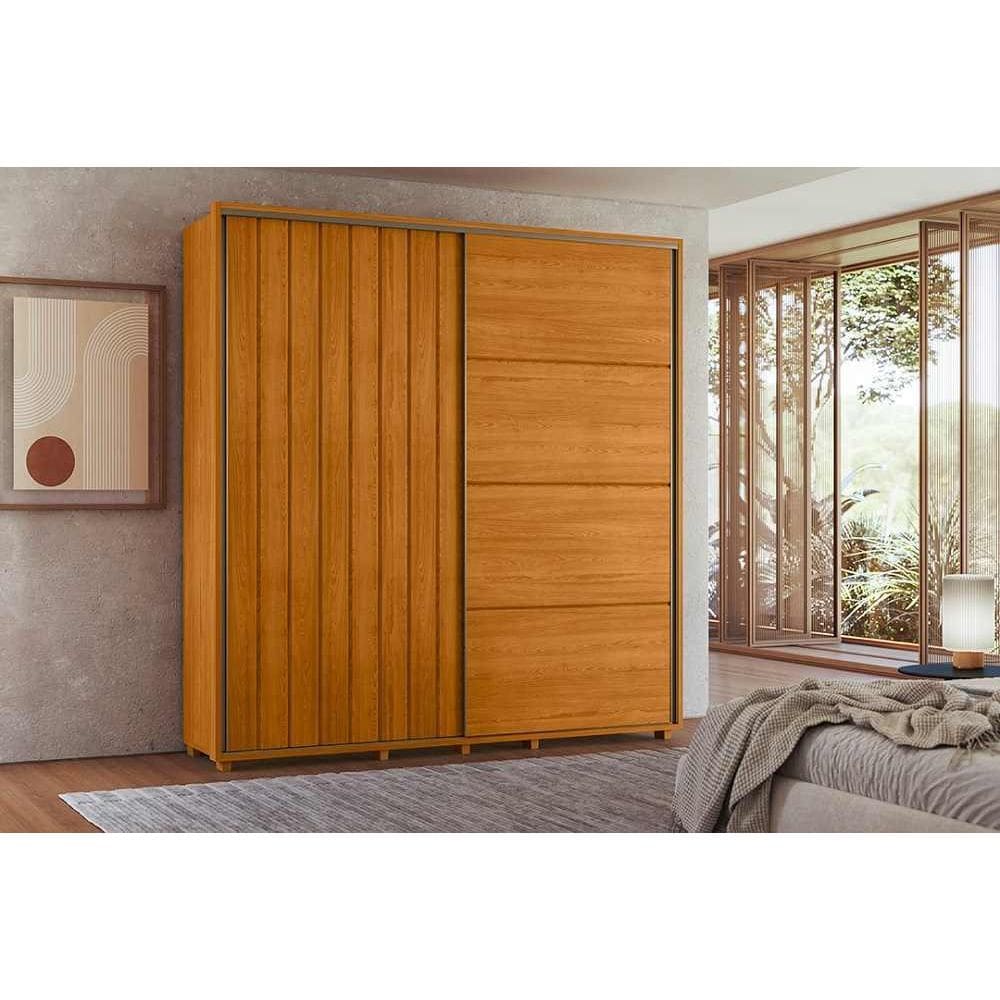 Guarda-roupa Monet 100% MDF ripado 2 portas de correr 4 gavetas - Cinamomo - Madetec