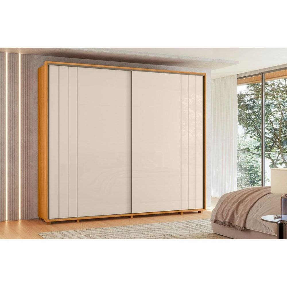 Guarda-roupa Dalí com escada 100% MDF ripado 2 portas e 8 gavetas - Cinamomo Off White - Madetec