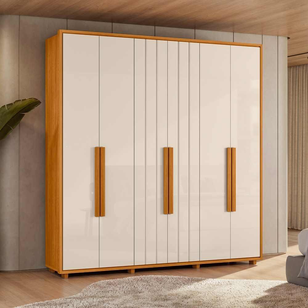 Roupeiro Portinari 100% MDF ripado 6 portas e 4 gavetas - Cinamomo Off White - Madetec