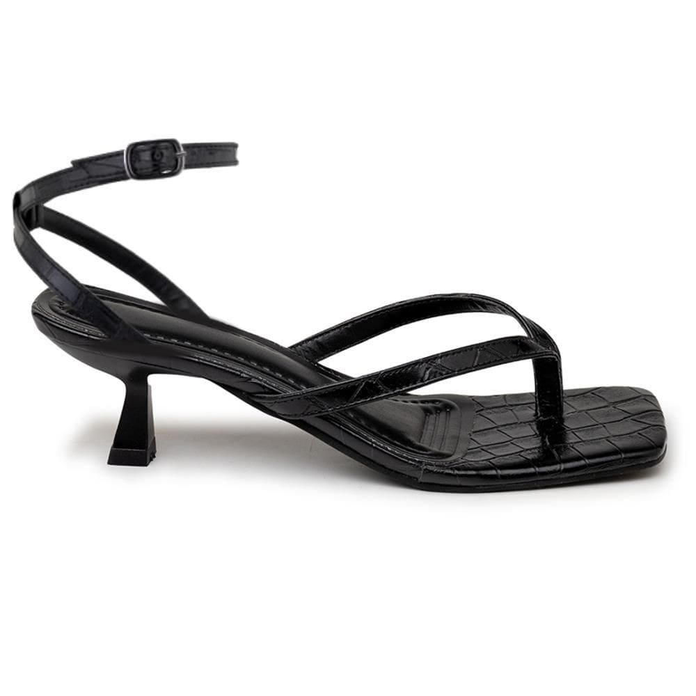Sandália Feminina De Dedo Casual Salto Baixo Fino Croco