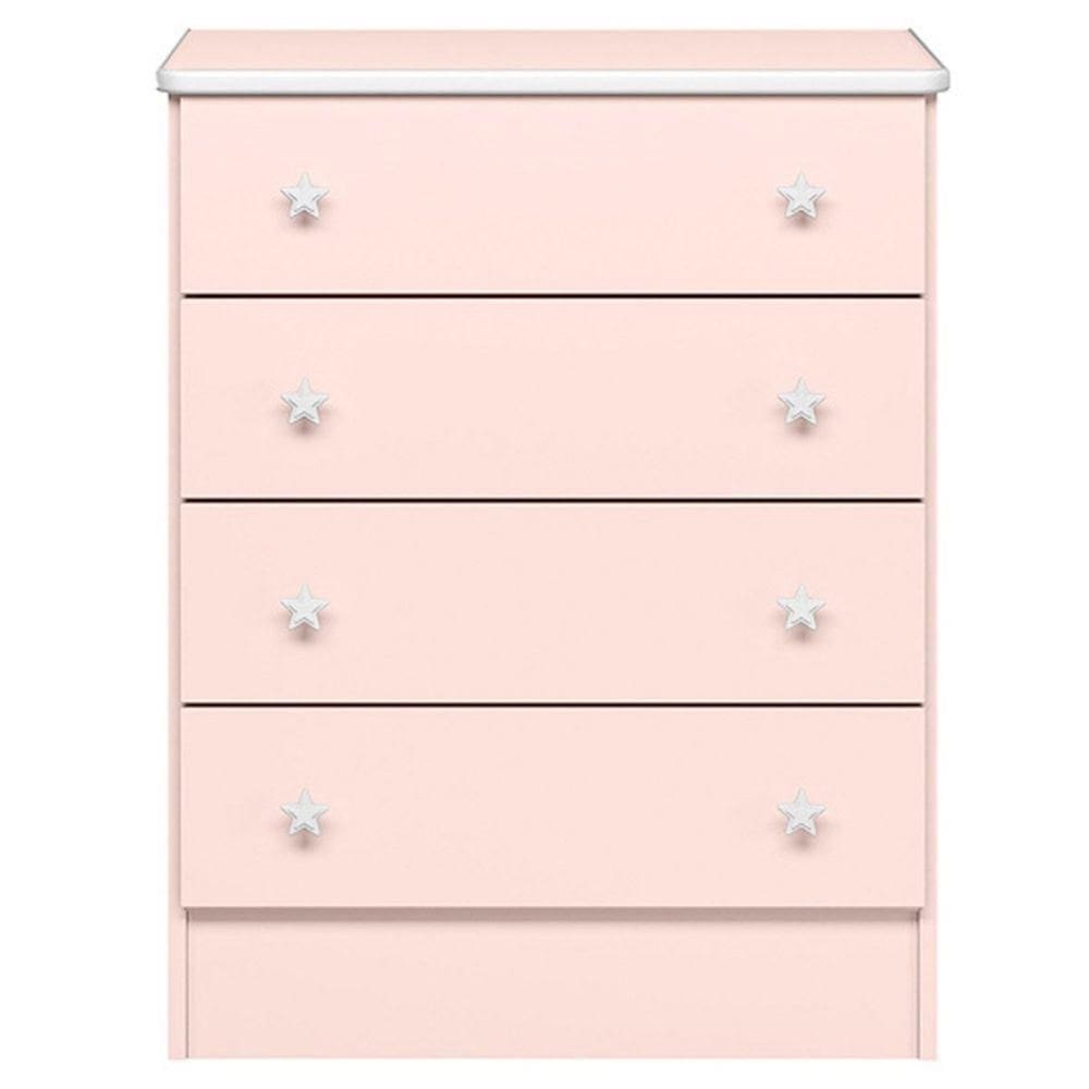 Cômoda Infantil 4 Gavetas Mdp Doce Mel Rosa