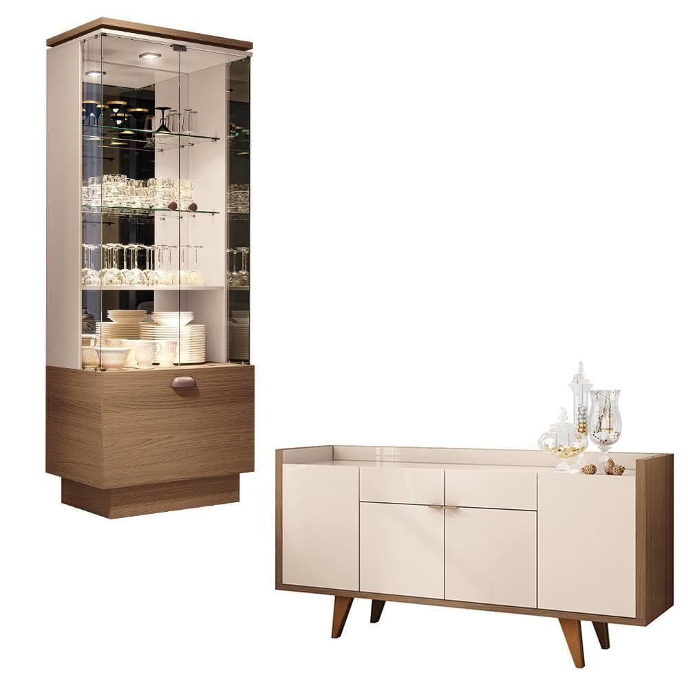 Conjunto Decorativo Cristaleira E Buffet Aparador Peggy/albâni Off White/castanho G26 - Gran Belo