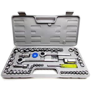 Jogo Chaves Soquete 52 Pecas Kit Completo Ferramentas Maleta Catraca 3/8 1/2 E 1/4 Reversivel Roda Profissional