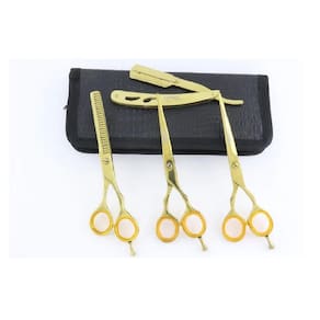 Kit Barbeiro Tesouras E Navalha Dourada