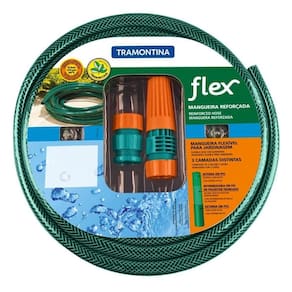 Mangueira 3 Camadas Flex Verde Pvc Com Engates Rosqueados E Esguicho 20m - Tramontina