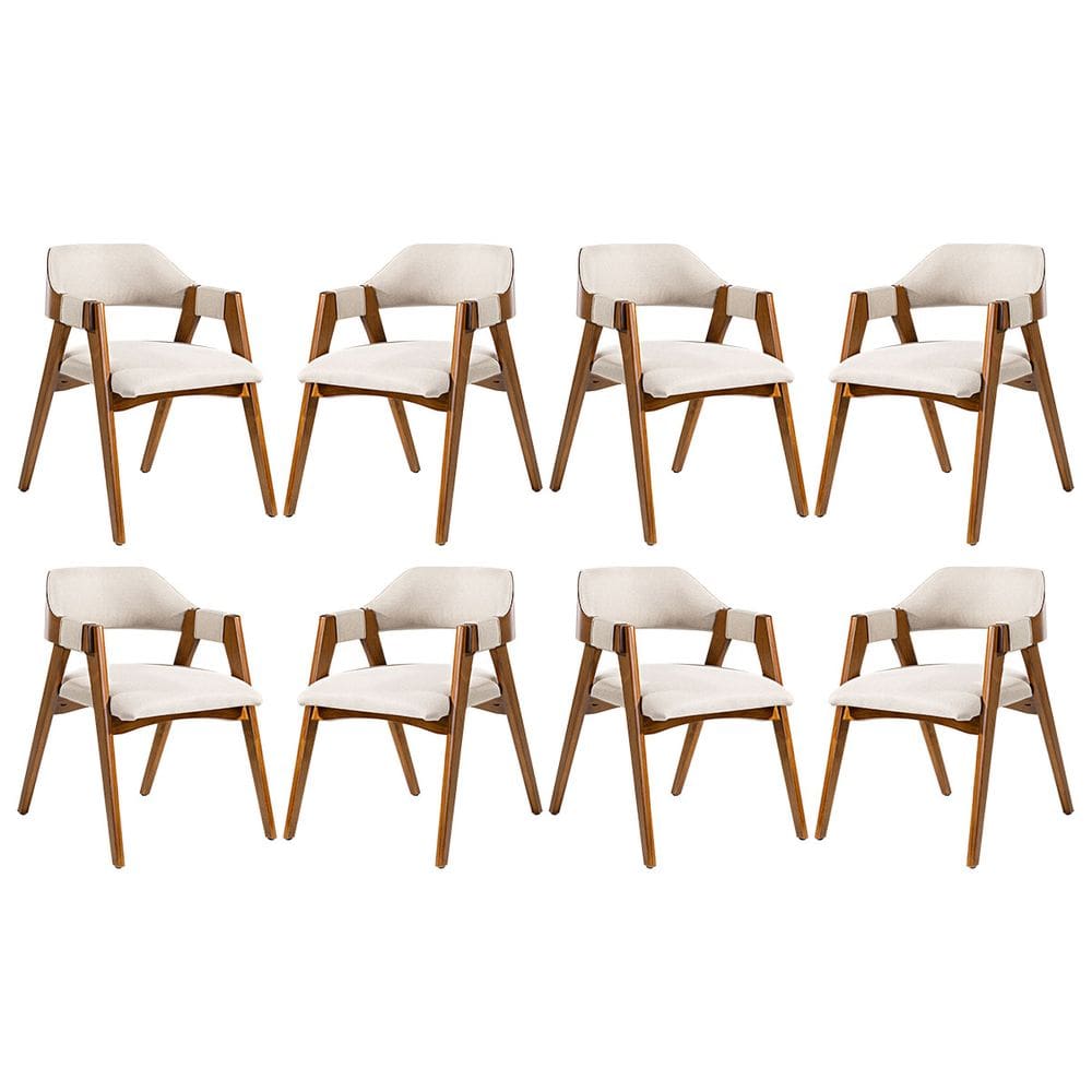 Kit 8 Cadeiras Estofada Lua com Encosto Anatômico em Madeira Maciça Imbuia Linho Bege L60 RMI