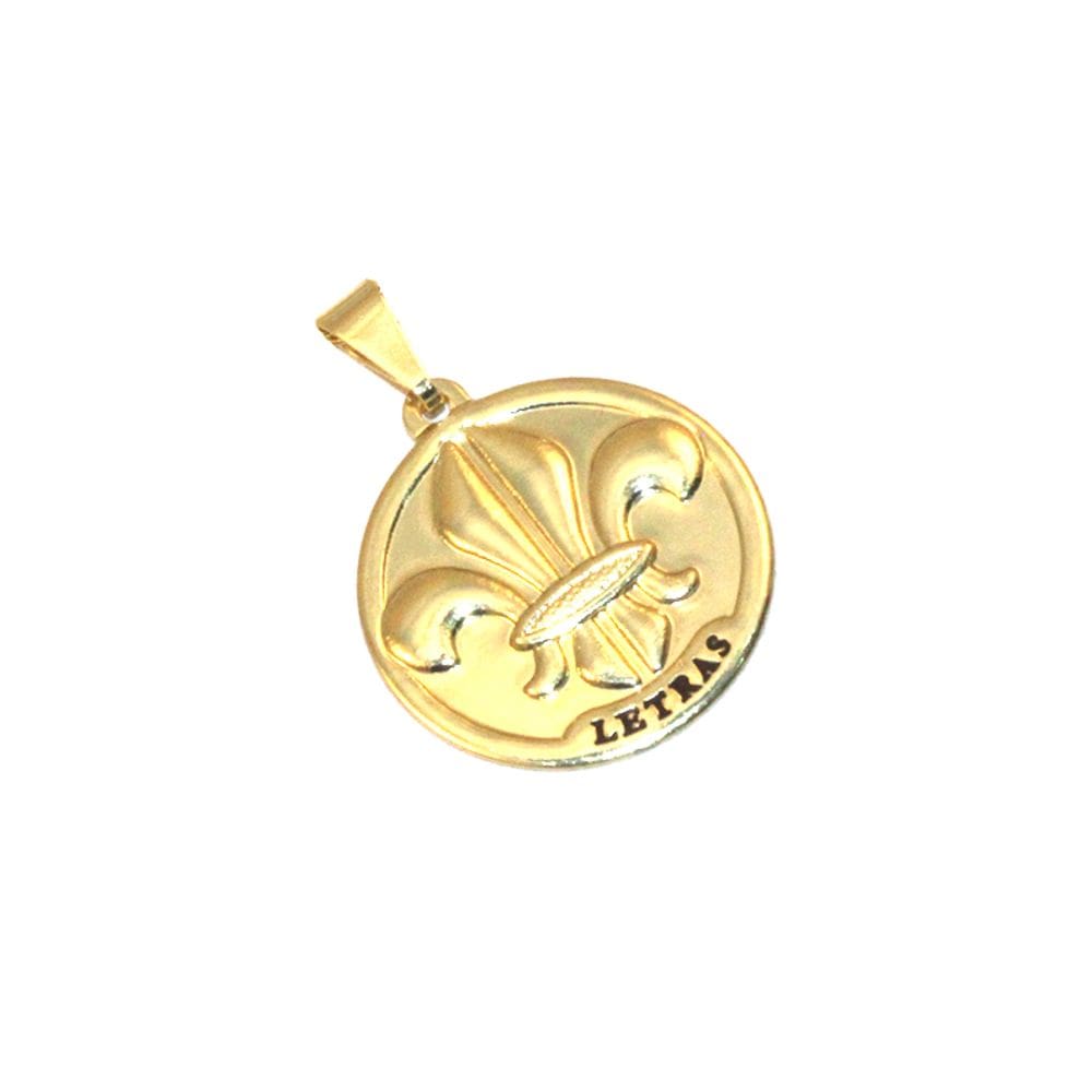 Pingente Medalha Letras Flor de Lis Folheado Ouro 18k
