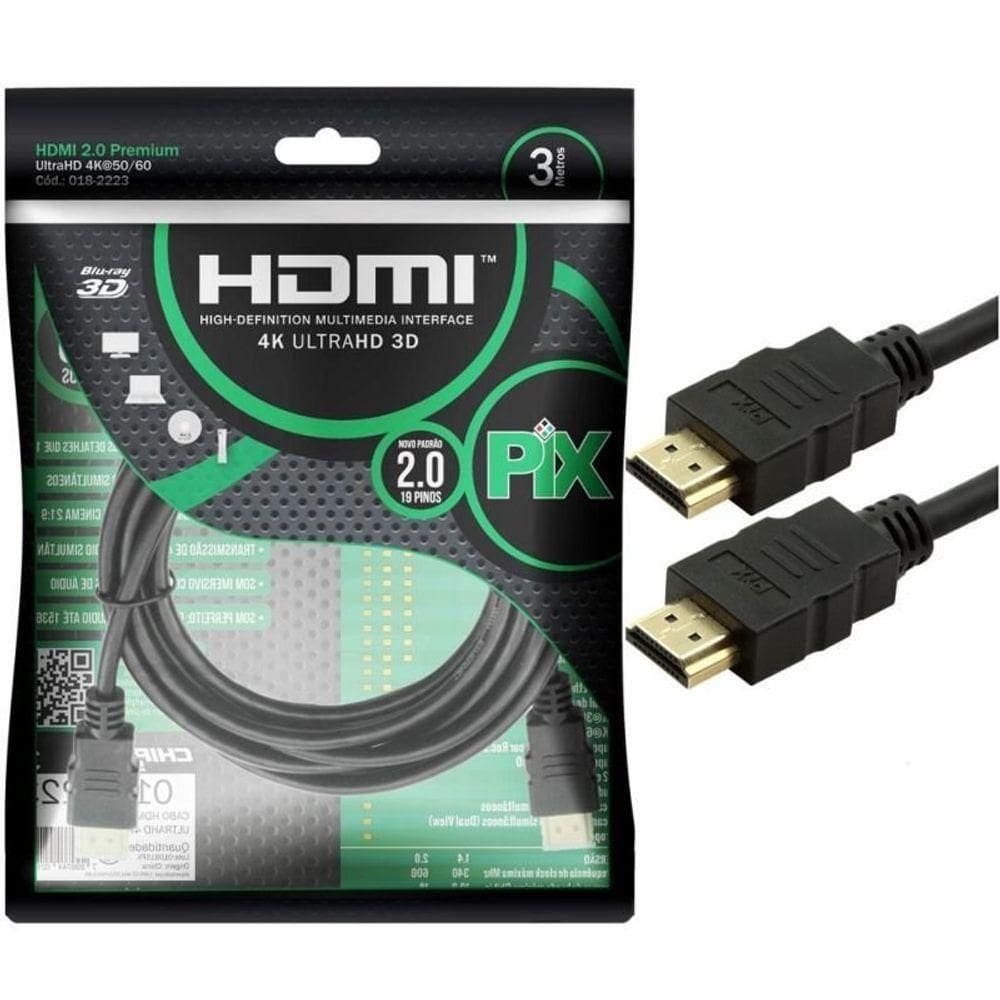 Cabo Hdmi 2 0 Gold 3 Metros 4k Ultrahd 19p Pix 018 2223