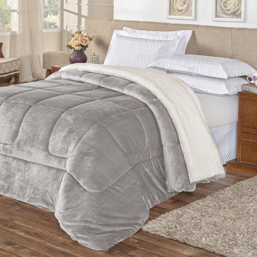 Coberdrom Casal King Sherpa Pele De Carneiro Everest 01 Peça - produto desenvolvido com cor Cinza
