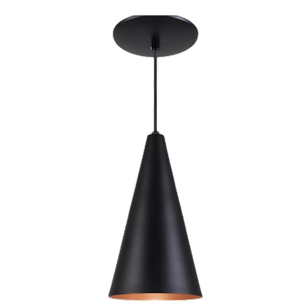 Luminaria Teto Pendente Luxo Lustre Aluminio Cone Preto Preto