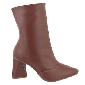 Bota Feminina Casual Cano Médio Salto Bloco Quadrado