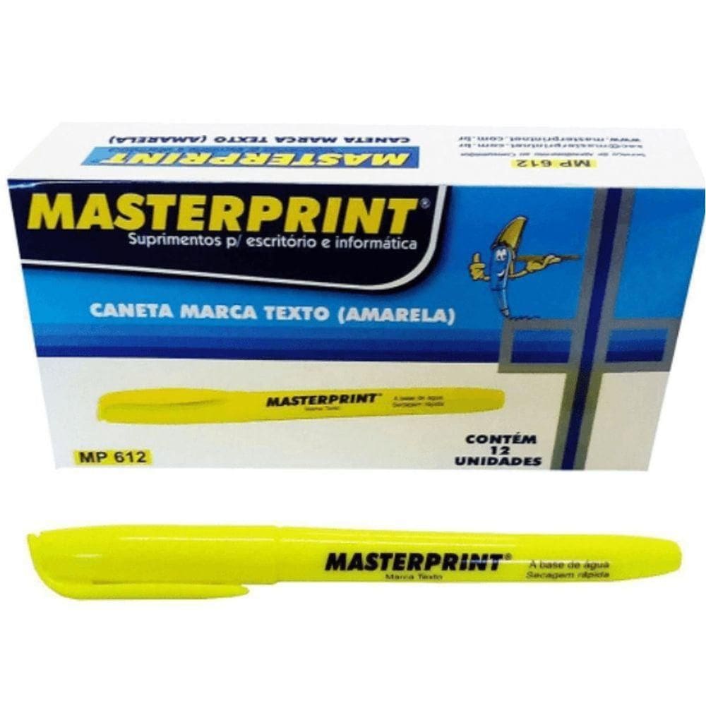 Caixa Caneta Marca Texto Masterprint - 12 Unidades Amarelo