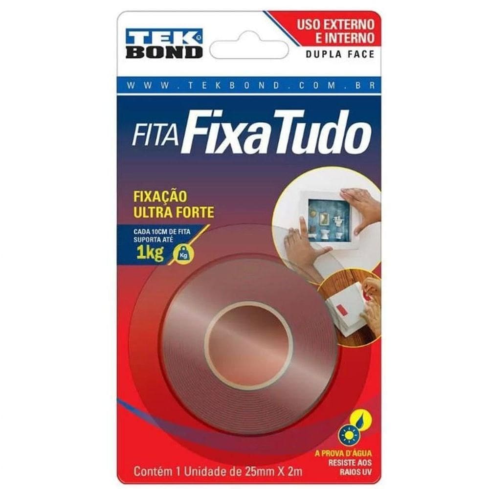 Fita Dupla Face Fixa Tudo Ambiente Externo 25mm X 2m - 1kg - Tek Bond -