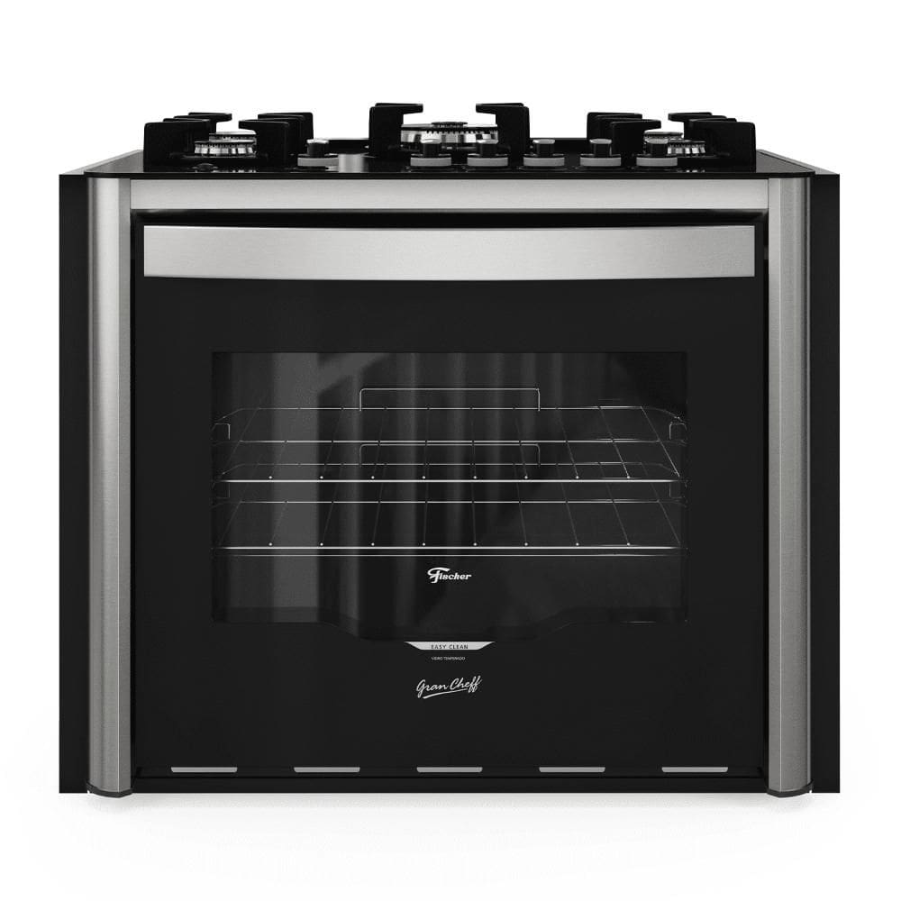 Fogão de Embutir 5 Bocas a Gás Fischer Gran Cheff com Mesa de Vidro e Grill Elétrico Preto 220V