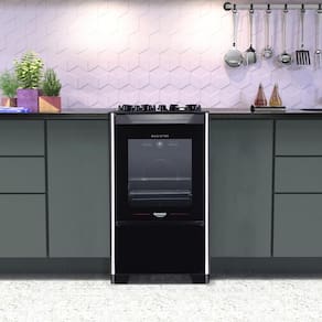 Fogão de Chão 4 Bocas À Gás Acendimento Automático Mesa Vidro Temperado Forno Cozinha Moderna Preto
