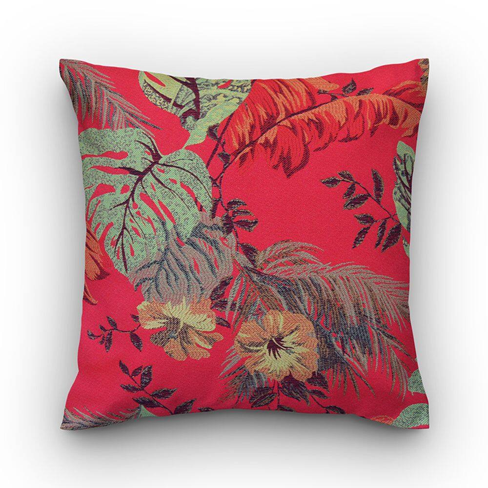 Capa de almofada VivaIN vermelha estampa com folhas