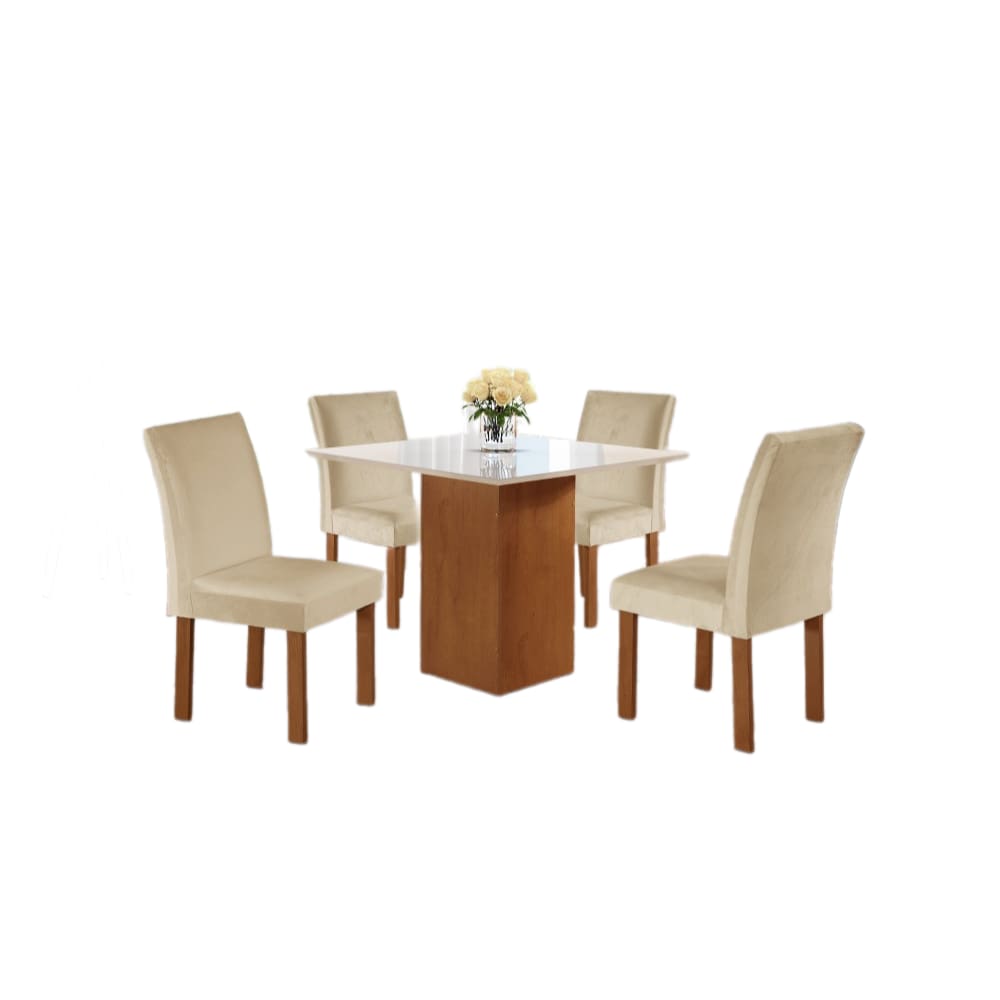 Conjunto Mesa de Jantar Dakota 90x90 Tampo de Vidro com 4 Cadeiras Napoles Cel Móveis - TEC 169