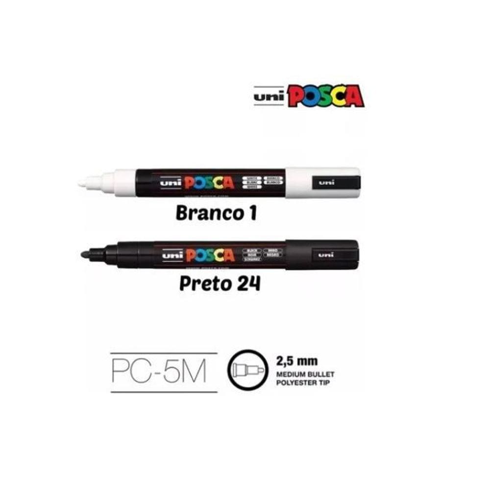 Kit Caneta Posca Uniball Pc-5M - Preto E Branco