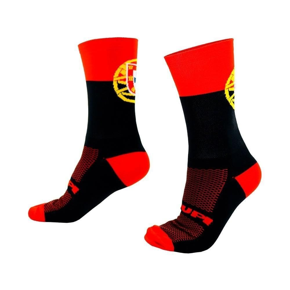 Meia Ciclismo Cano Médio Hupi Portugal - Preto/Vermelho