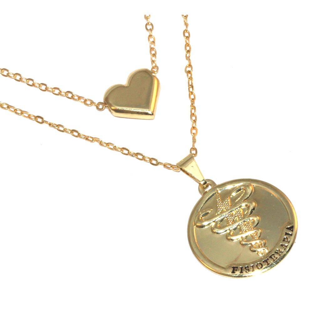 Colar Cordão Duplo Profissão Fisioterapia Folheado 18k