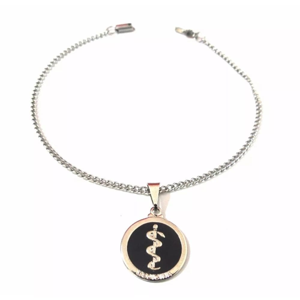 Pulseira Aço Inox Medicina Enfermagem Detalhe Preto