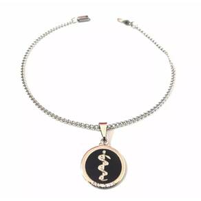 Pulseira Aço Inox Medicina Enfermagem Detalhe Preto