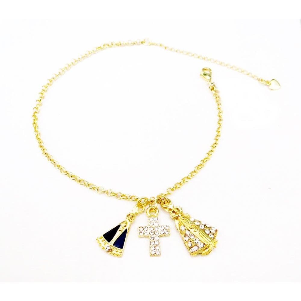 Pulseira Religiosa Aparecida Cruz Folheado A Ouro 18k