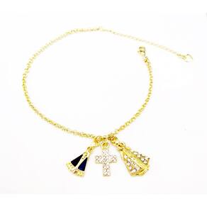 Pulseira Religiosa Aparecida Cruz Folheado A Ouro 18k